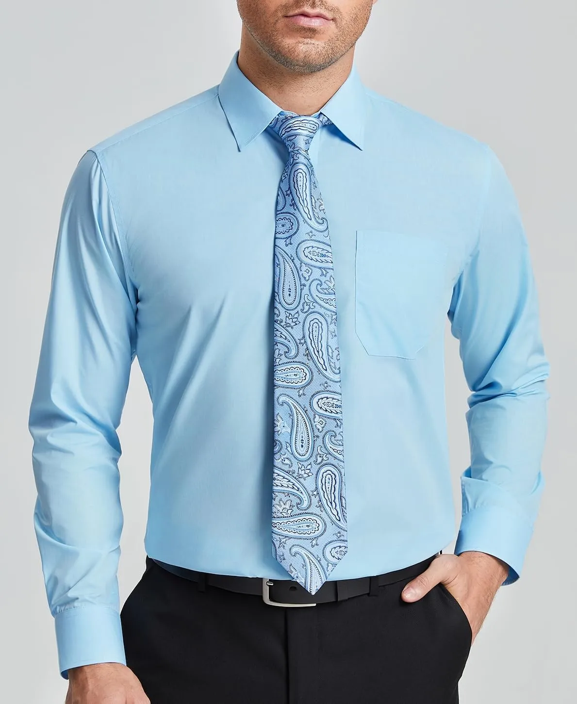 Matching Tie evaluation Georgia fauna vigilance Long Sleeve Shirts HISDERN Mens Dress Shirt with Tie Pocket Square Set Classic Button Down Shirt 
