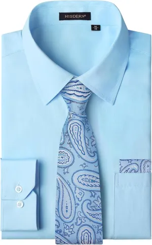 Matching Tie evaluation Georgia fauna vigilance Long Sleeve Shirts HISDERN Mens Dress Shirt with Tie Pocket Square Set Classic Button Down Shirt 