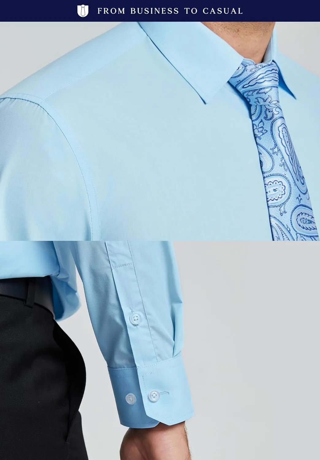Matching Tie evaluation Georgia fauna vigilance Long Sleeve Shirts HISDERN Mens Dress Shirt with Tie Pocket Square Set Classic Button Down Shirt 