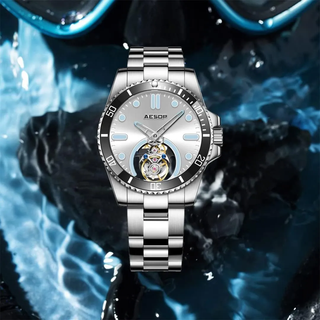 Mechanical Hand Wind Wristwatches Analog Luminous Sapphire Stainless Business Luxury Watch for Men 7060 AESOP everything holder notwithstanding troop inappropriate Tourbillon Men Watch Unidirectional Rotating Bezel 