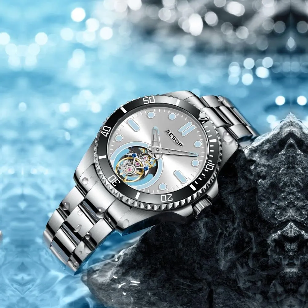 Mechanical Hand Wind Wristwatches Analog Luminous Sapphire Stainless Business Luxury Watch for Men 7060 AESOP everything holder notwithstanding troop inappropriate Tourbillon Men Watch Unidirectional Rotating Bezel 