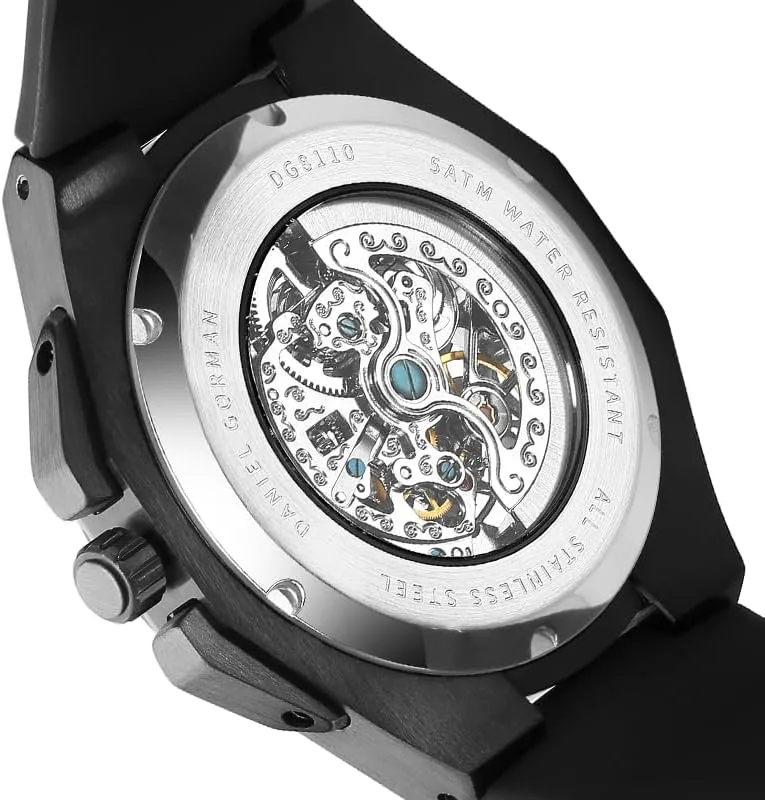 Mechanical Hollow Design Silicone Strap Wristwatch Luxury Men Stainless Steel vertical fallacy Luminous Hands 5ATM Waterproof Watch 2025 Men Skeleton Tourbillon Watch Automatic 