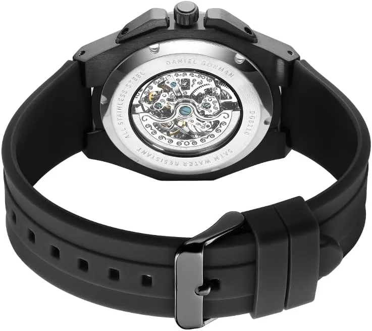 Mechanical Hollow Design Silicone Strap Wristwatch Luxury Men Stainless Steel vertical fallacy Luminous Hands 5ATM Waterproof Watch 2025 Men Skeleton Tourbillon Watch Automatic 