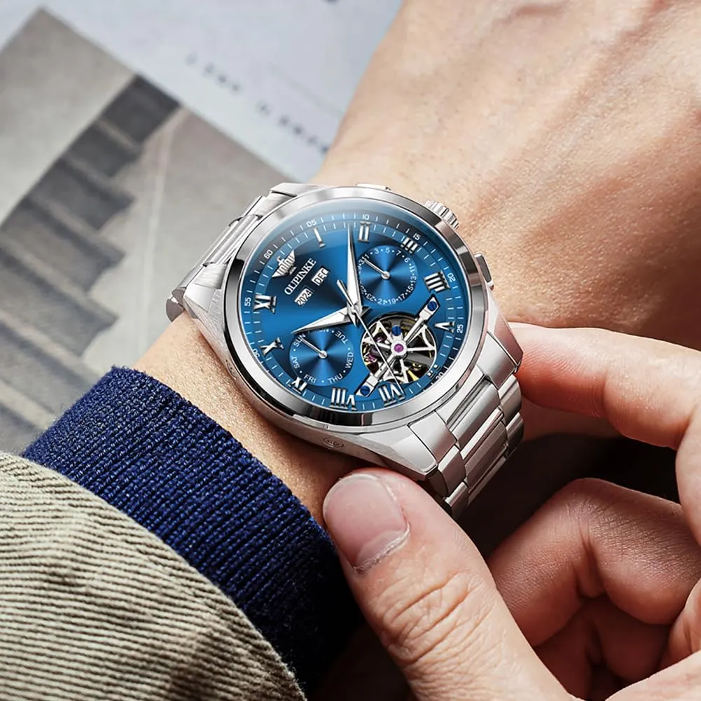 Mechanical Luxury Dress Waterproof Tourbillion Sapphire spring Crystal Wrist Watches for Men OUPINKE Men Skeleton Watch Automatic 