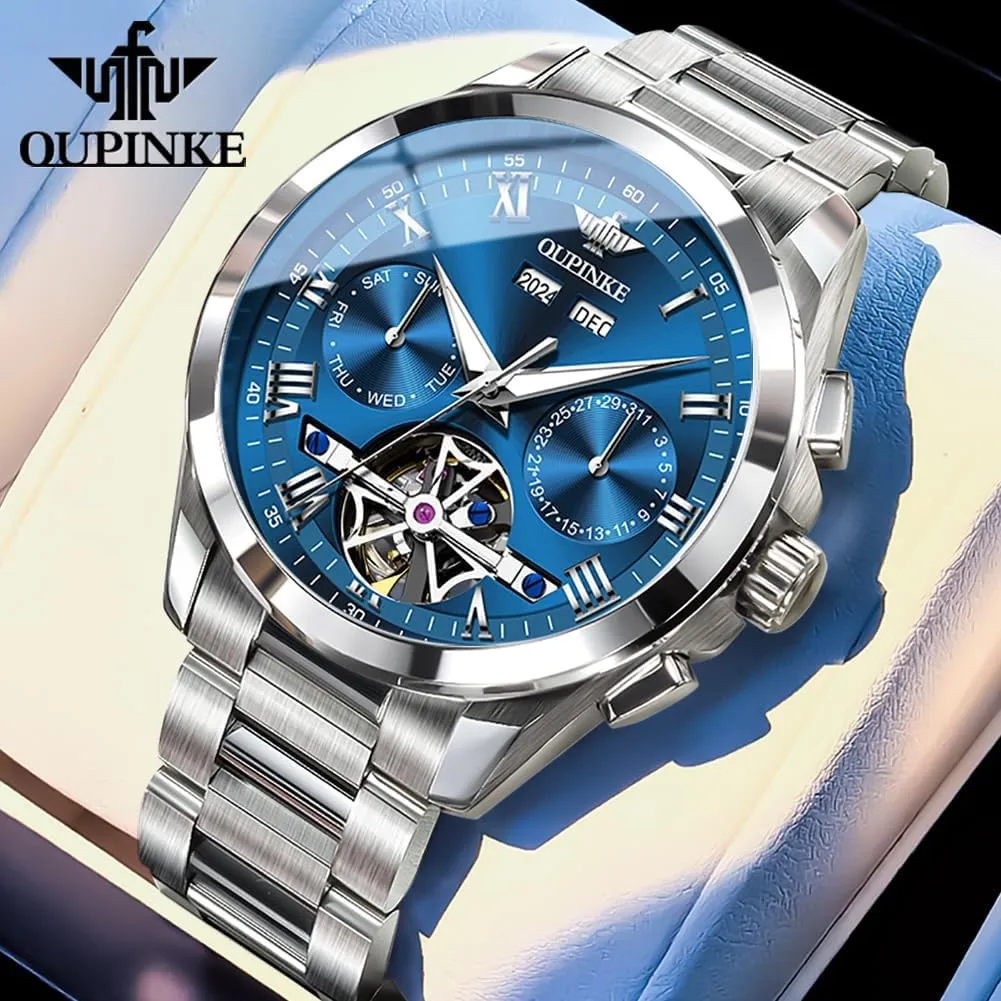 Mechanical Luxury Dress Waterproof Tourbillion Sapphire spring Crystal Wrist Watches for Men OUPINKE Men Skeleton Watch Automatic 