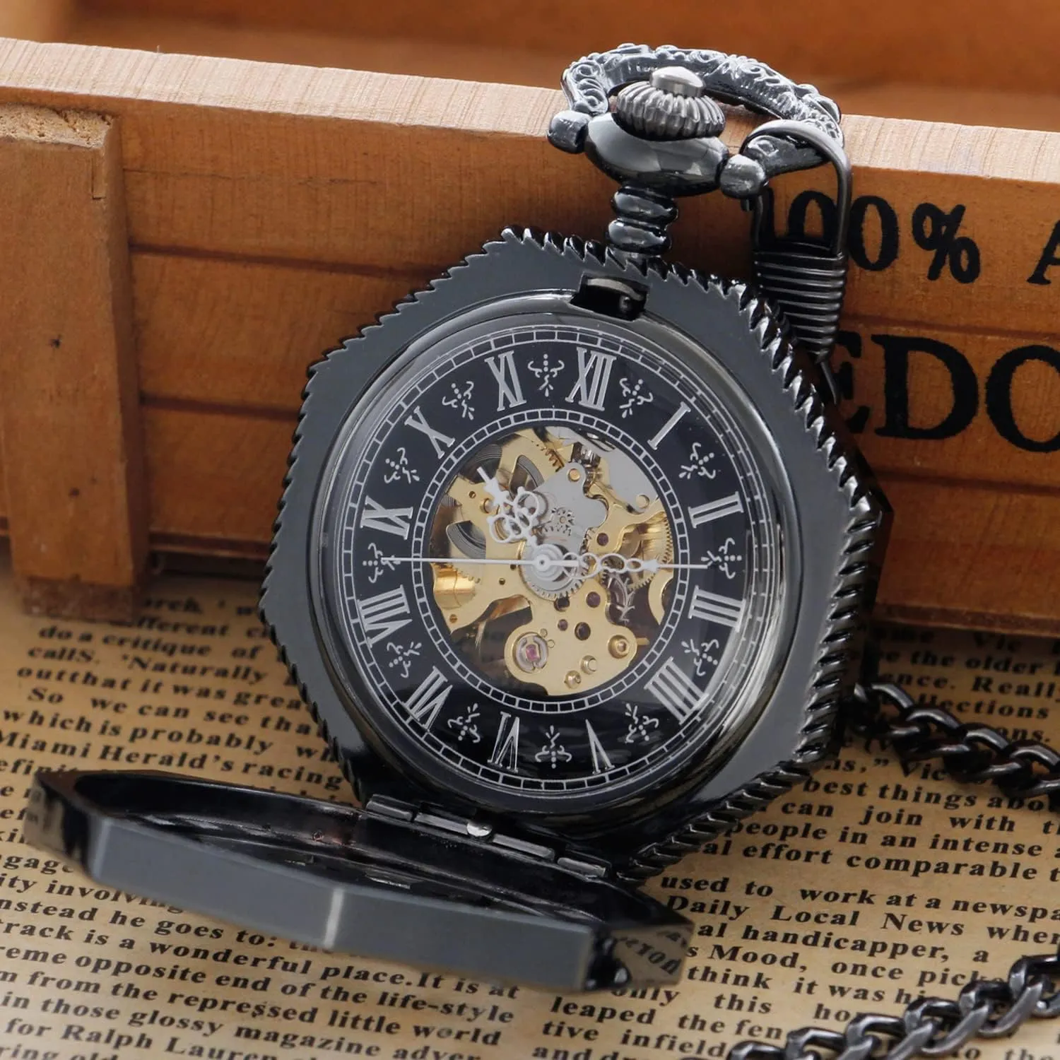 Mechanical Pocket Watches, Mechanical Vintage Bronze/Black Mechanical Pocket Watches Roman Numerals Black tide ordeal Dial Watches Classic Bronze/Black 