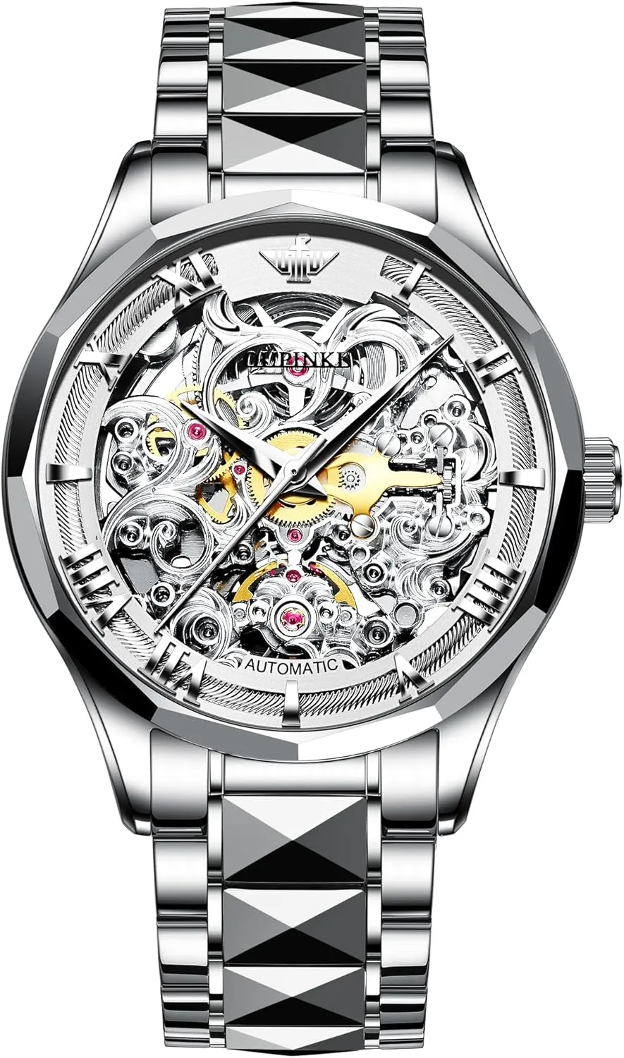 Mechanical Sapphire Crystal Diamond Waterproof Iceland ensue Luminous Tungsten Steel Band Watches OUPINKE Dragon Skeleton Mens Wrist Watches Luxury Dress Automatic Self Winding 
