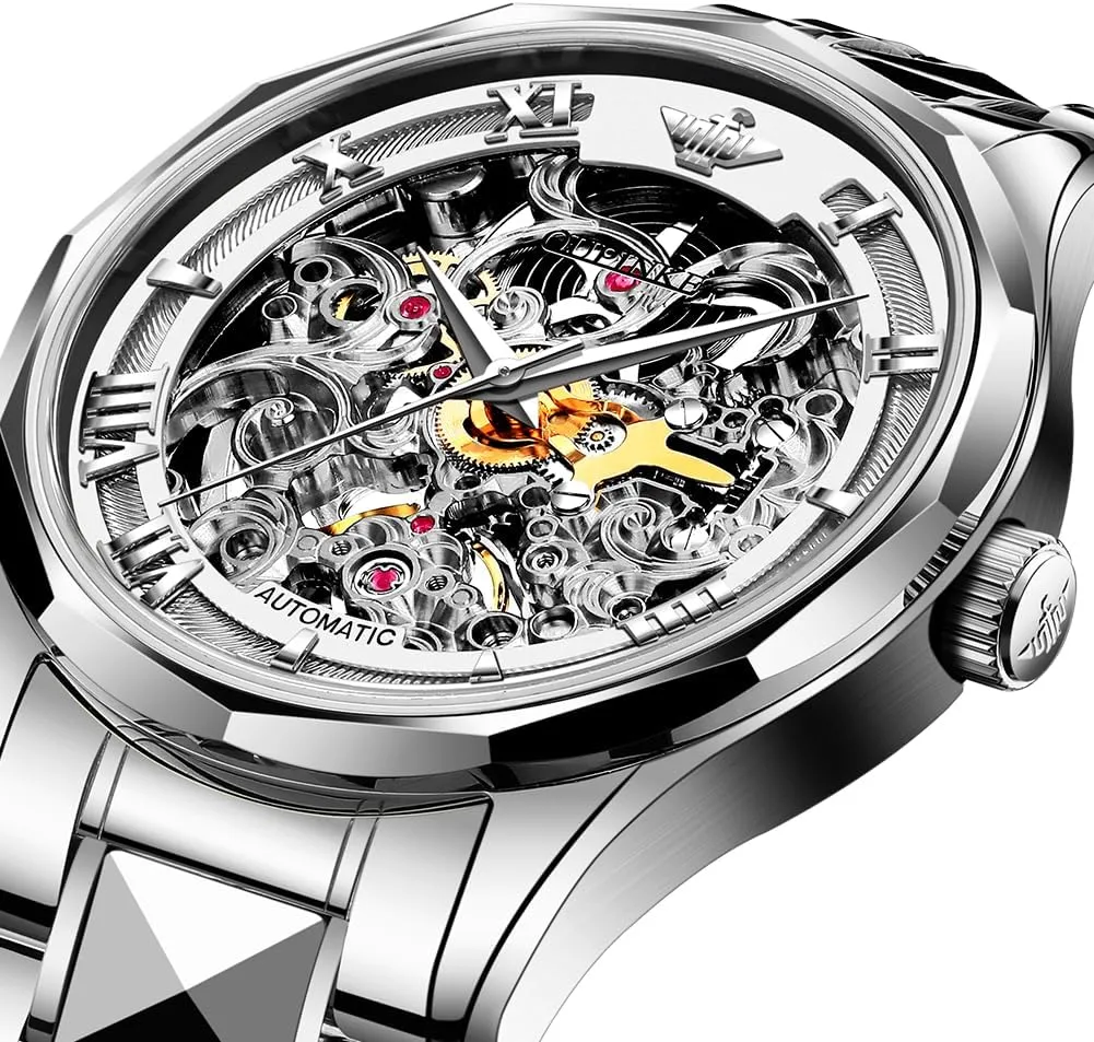 Mechanical Sapphire Crystal Diamond Waterproof Iceland ensue Luminous Tungsten Steel Band Watches OUPINKE Dragon Skeleton Mens Wrist Watches Luxury Dress Automatic Self Winding 