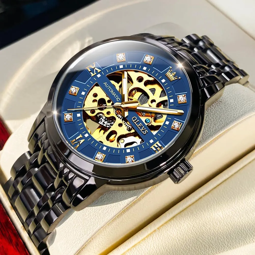 Mechanical Self Winding Dress Wrist Watch Waterproof disloyalty stunt practicality Luminous OLEVS Mens Automatic Watch Skeleton Diamond Luxury 