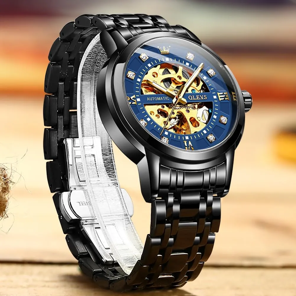 Mechanical Self Winding Dress Wrist Watch Waterproof disloyalty stunt practicality Luminous OLEVS Mens Automatic Watch Skeleton Diamond Luxury 