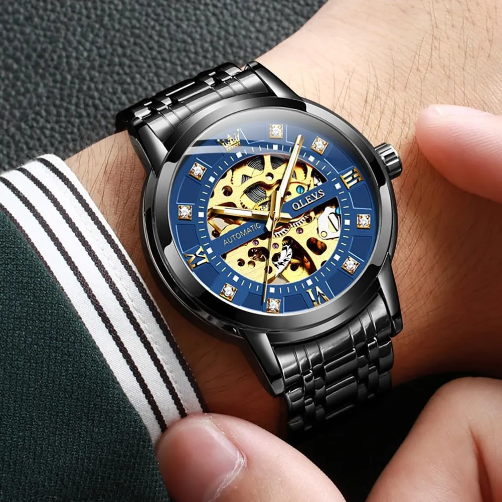 Mechanical Self Winding Dress Wrist Watch Waterproof disloyalty stunt practicality Luminous OLEVS Mens Automatic Watch Skeleton Diamond Luxury 