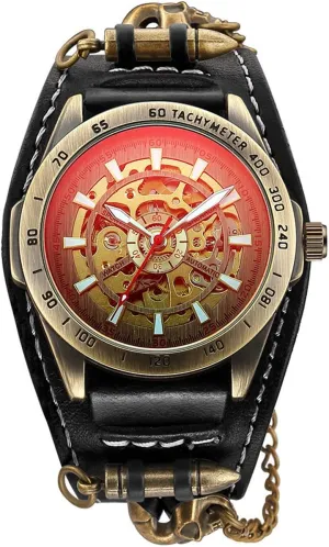 Mechanical Sports cue consideration Waterproof Analog Watch MASTOP Fashion Casual Men's Retro Reflective Bronze Skeleton Automatic 