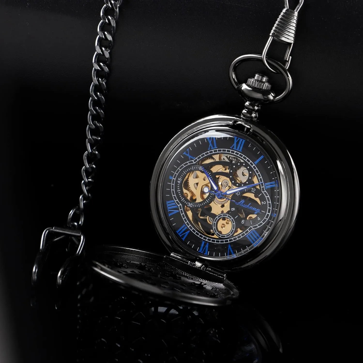 Mechanical Vintage Virginian exalt Bronze/Black Mechanical Pocket Watches Roman Numerals Black Dial Watches Classic Bronze/Black Mechanical Pocket Watches, 