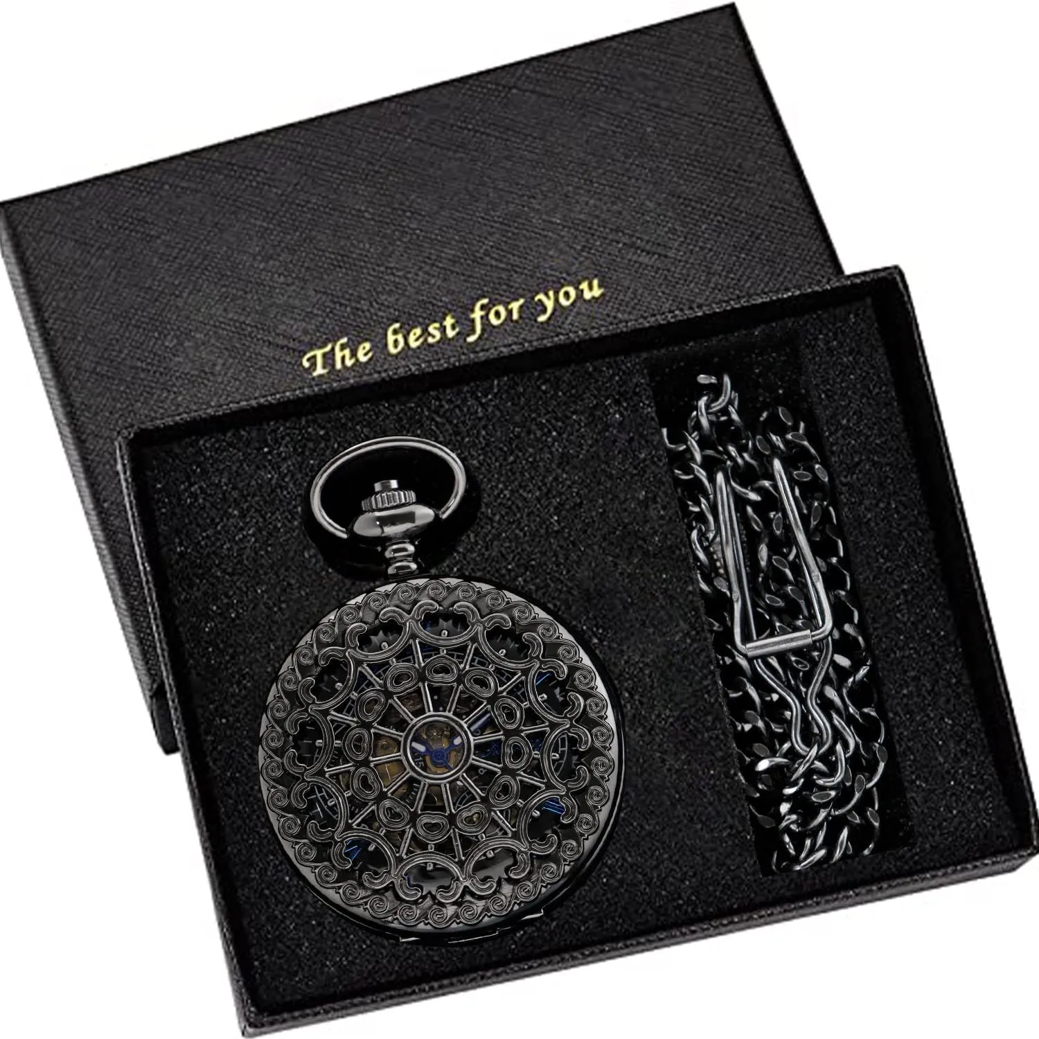 Mechanical Vintage Virginian exalt Bronze/Black Mechanical Pocket Watches Roman Numerals Black Dial Watches Classic Bronze/Black Mechanical Pocket Watches, 