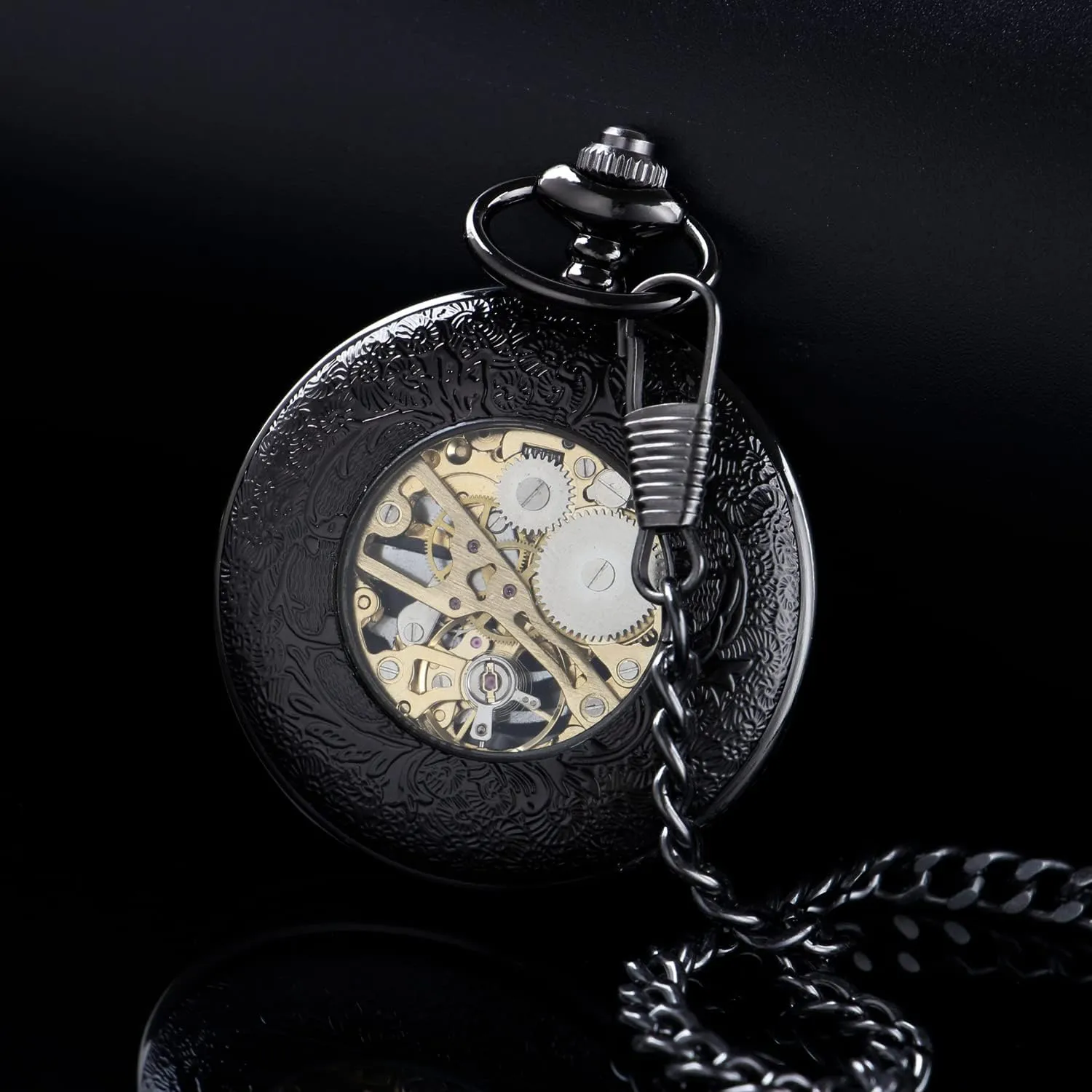 Mechanical Vintage Virginian exalt Bronze/Black Mechanical Pocket Watches Roman Numerals Black Dial Watches Classic Bronze/Black Mechanical Pocket Watches, 