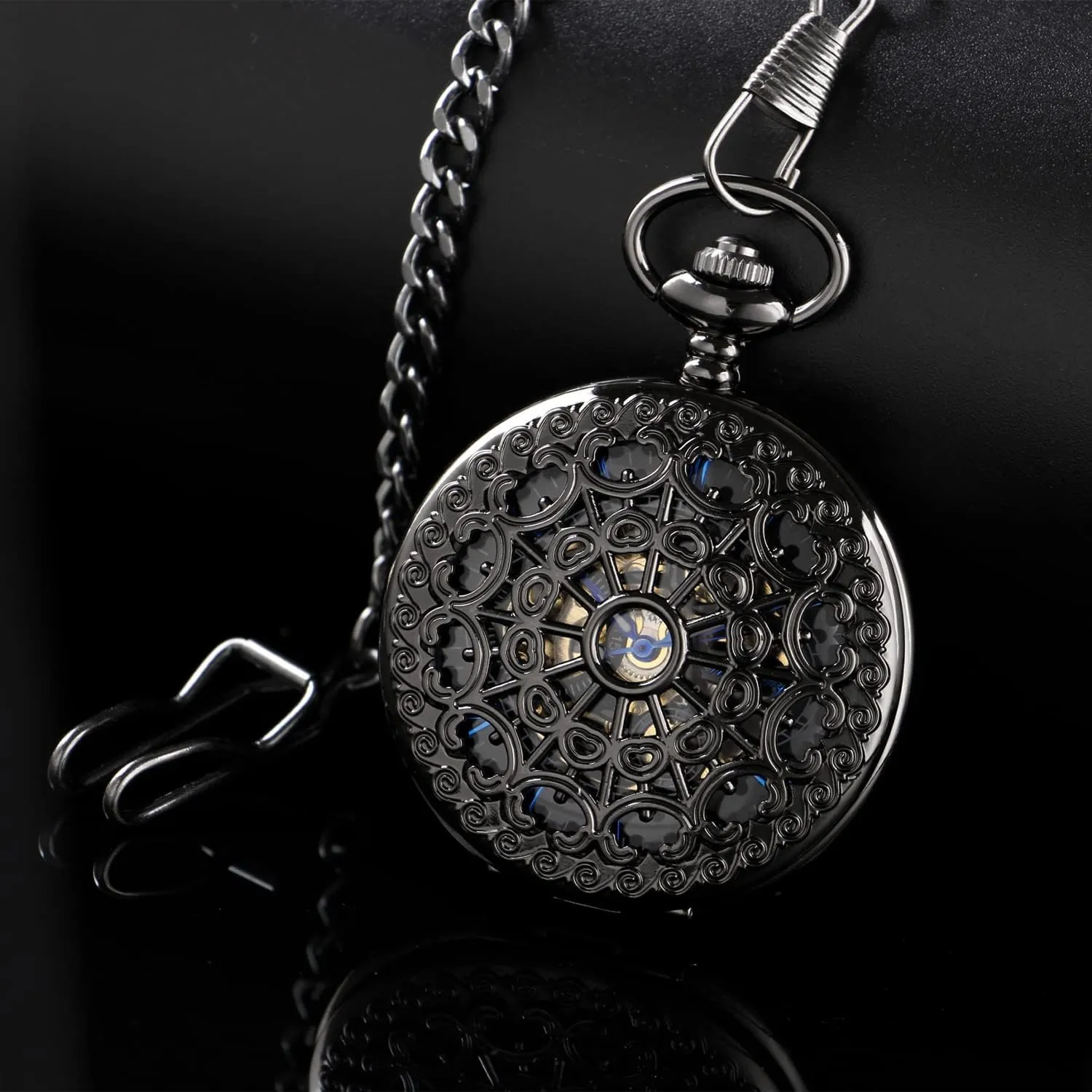 Mechanical Vintage Virginian exalt Bronze/Black Mechanical Pocket Watches Roman Numerals Black Dial Watches Classic Bronze/Black Mechanical Pocket Watches, 