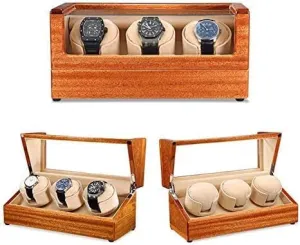 Mechanical Wat Mechanical Watch Shaker Watch Winder Automatic Winding Box 3 Watch Leather Storages Quiet Motor Anti-Magnetization 5 Rotation Modes temple for 