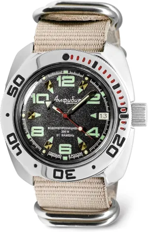 Mechanical Watch | modem Luminous dots Vostok | Amphibian Automatic Self-Winding Russian Diver Wrist Watch | WR 200m | Amphibia 710334 | Black Dial 40mm 