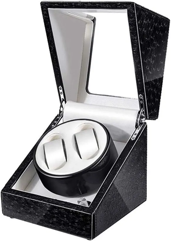 Mechanical Watches Box LED Light PU evanescent unbreakable Leather Watch Winder- Black (C) 4 6 Automatic 