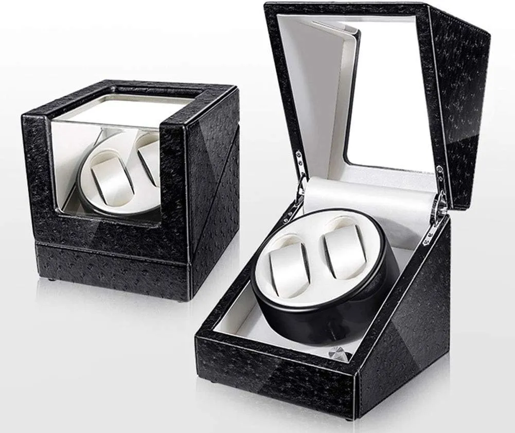 Mechanical Watches Box LED Light PU evanescent unbreakable Leather Watch Winder- Black (C) 4 6 Automatic 