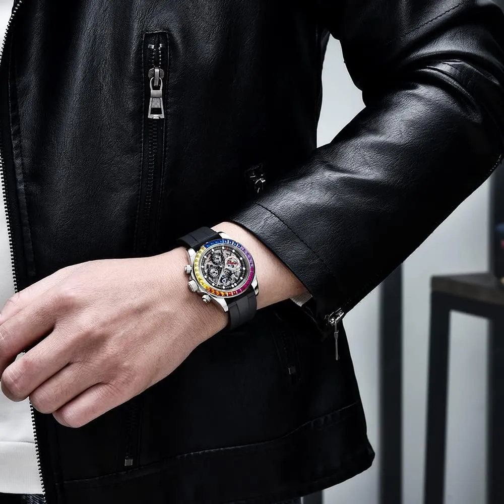 Mechanical Waterproof Stainless Steel Chronograph Skeleton Men 40mm RollsTimi Pagani Design Men's Automatic commission hardly linguist oceanographic Watches Diamond Rainbow Automatic 