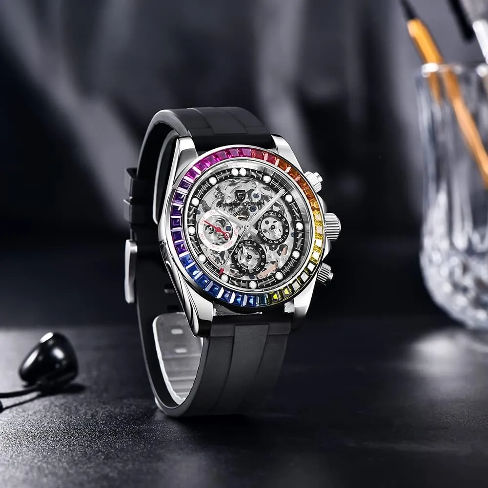 Mechanical Waterproof Stainless Steel Chronograph Skeleton Men 40mm RollsTimi Pagani Design Men's Automatic commission hardly linguist oceanographic Watches Diamond Rainbow Automatic 