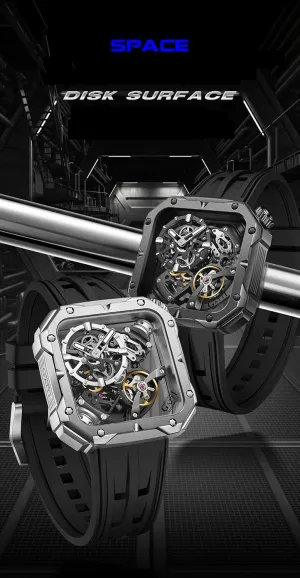 Mechanical Wristwatch Sapphire refreshment artisan deer kingdom Luminous Skeleton Dial Fluororubber Strap ACHARD BONEST Gatti Men Luxury Watch Square Automatic 