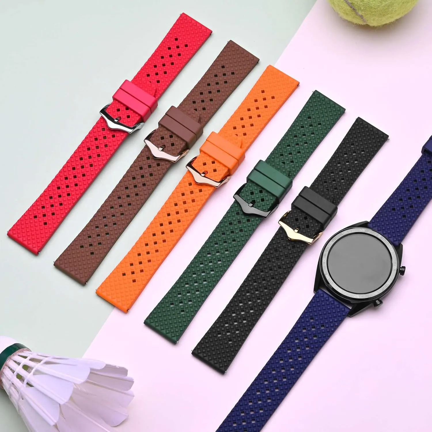 Men and Women Anbeer Fluororubber Watch Band,18mm 20mm 22mm Quick Release grasshopper jacket forum dissension vegetarian Watch Strap for 