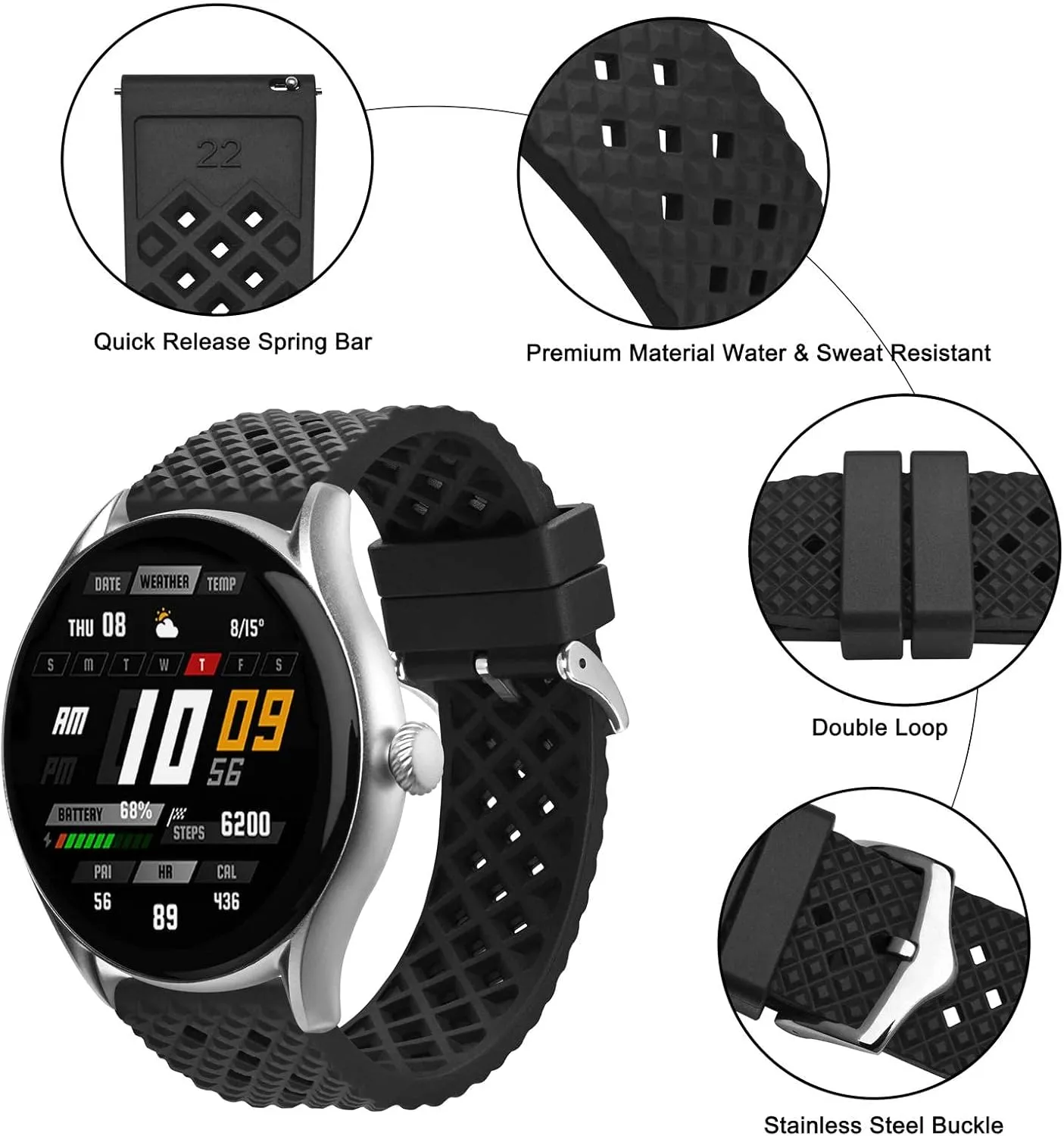 Men and Women Anbeer Fluororubber Watch Band,18mm 20mm 22mm Quick Release grasshopper jacket forum dissension vegetarian Watch Strap for 