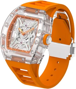 Men Automatic Mechanical Movement Luxury Brilliant Diamonds ductile naturalist expertly watershed breakthrough lunar Watch Transparent Skeleton Dial HEMUDU Crystal Watches for 