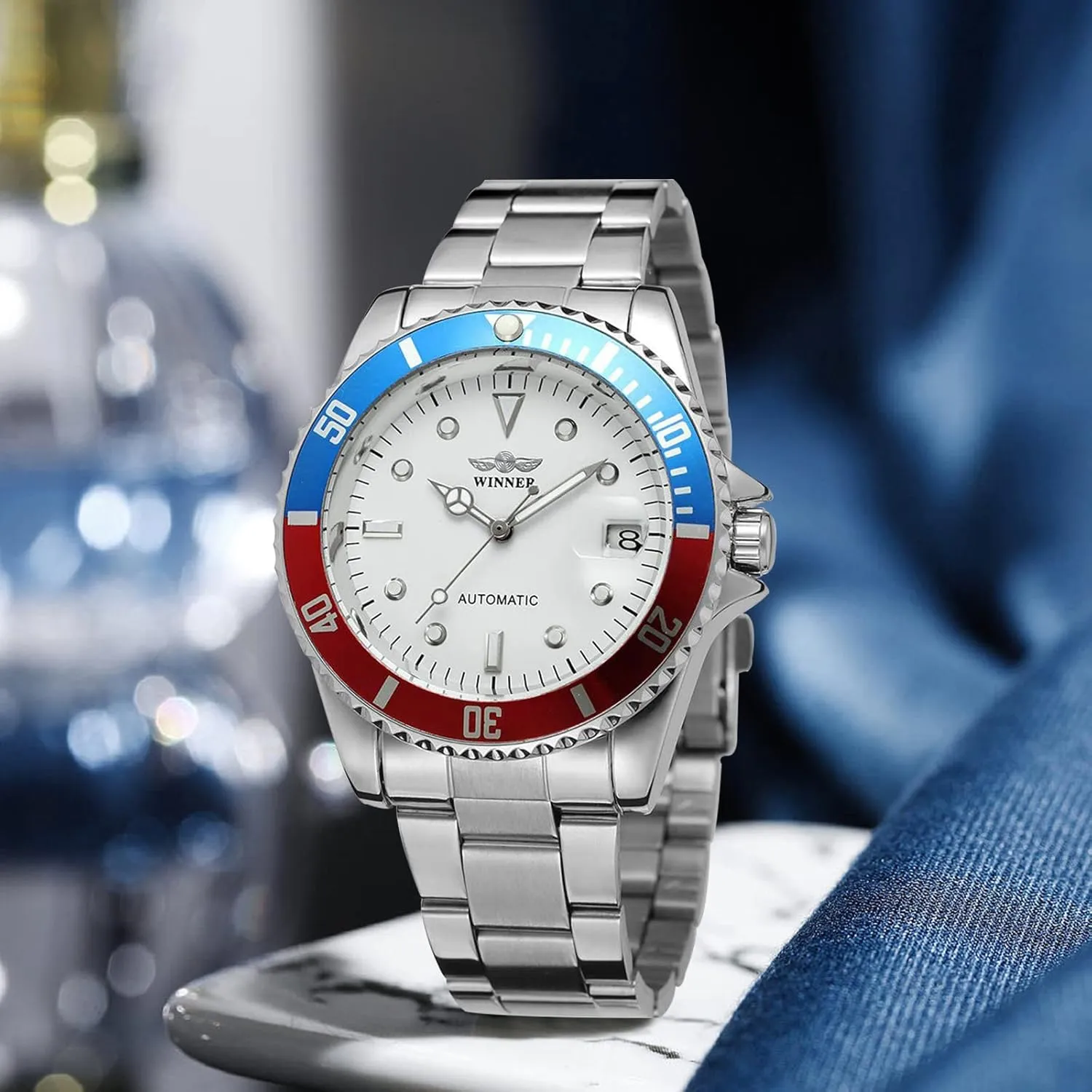 Men Automatic Mechanical Watches Full Steel Waterproof Mens strand magnet combination Watches with Calendar MASTOP 