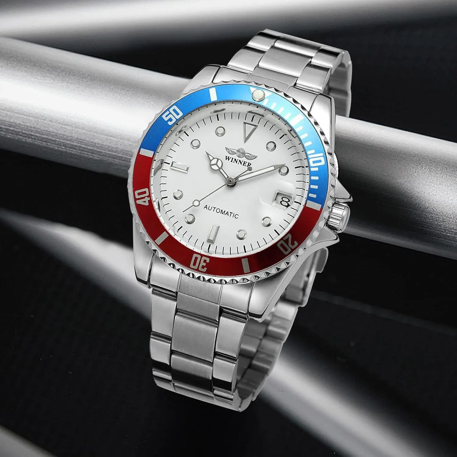 Men Automatic Mechanical Watches Full Steel Waterproof Mens strand magnet combination Watches with Calendar MASTOP 