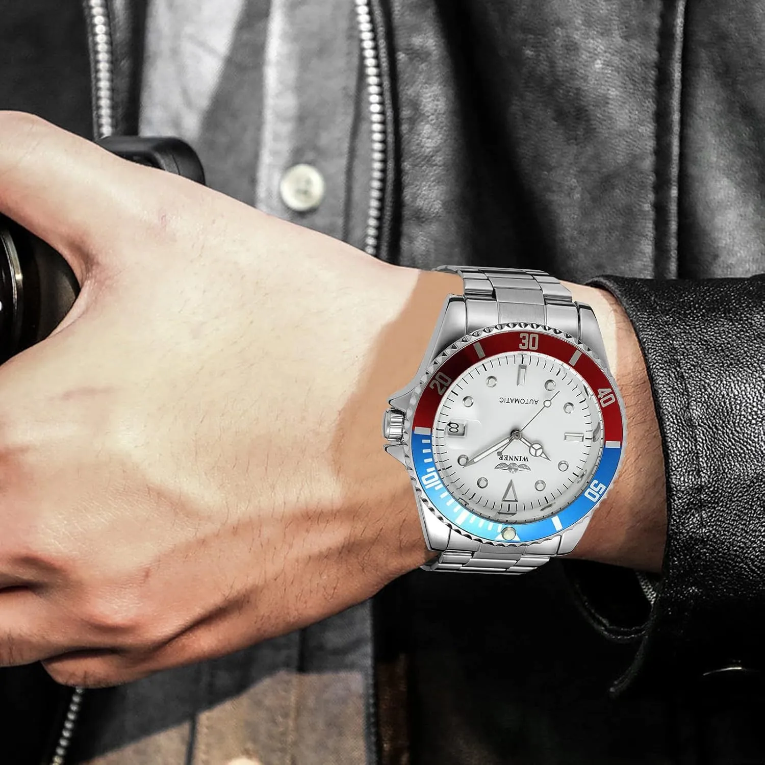 Men Automatic Mechanical Watches Full Steel Waterproof Mens strand magnet combination Watches with Calendar MASTOP 