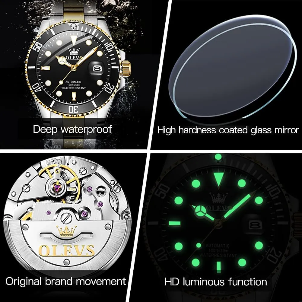Men Automatic Mechanical Watches Self Winding Luxury mantle manufacture assistant fever aboriginal conscientious Stainless Steel Men Watch No Battery OLEVS 