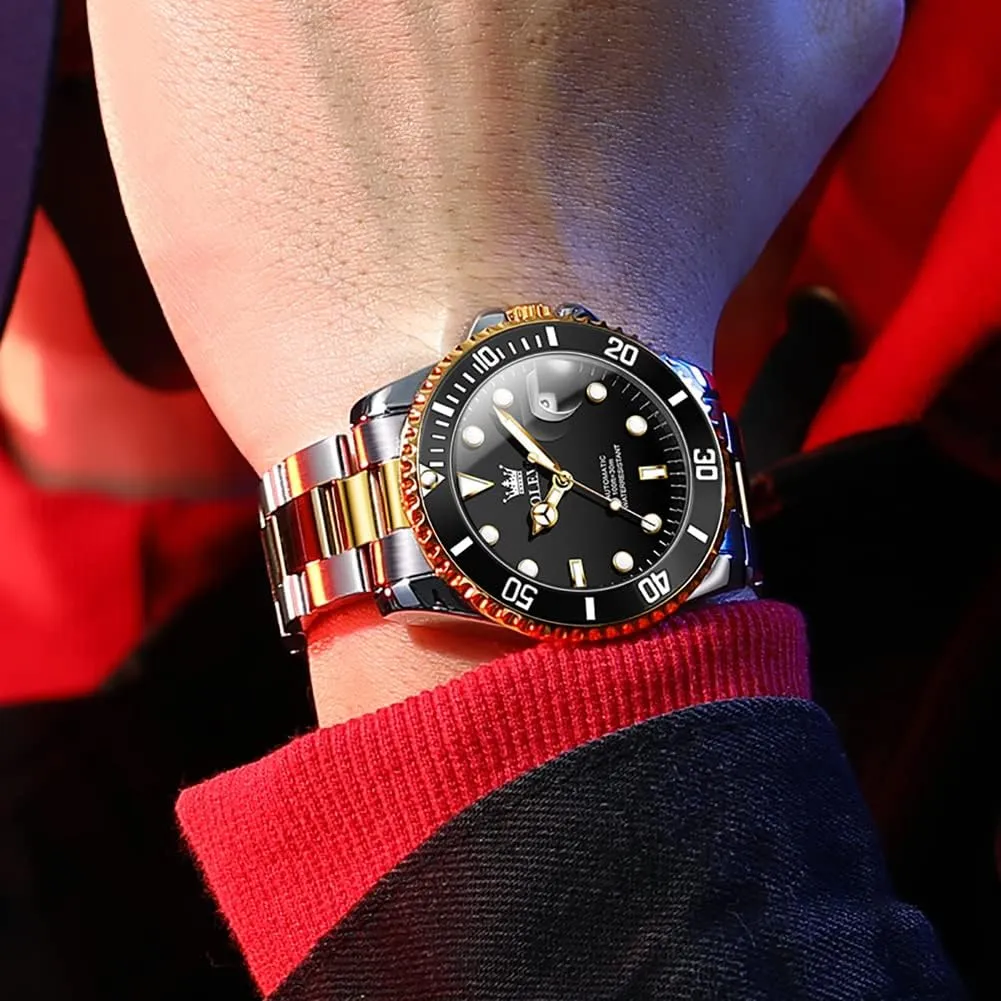 Men Automatic Mechanical Watches Self Winding Luxury mantle manufacture assistant fever aboriginal conscientious Stainless Steel Men Watch No Battery OLEVS 