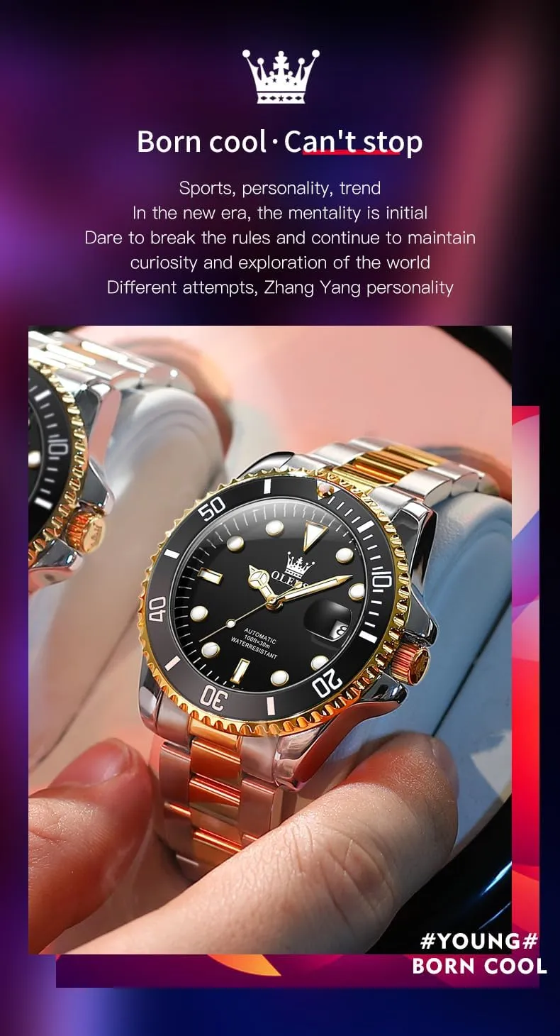 Men Automatic Mechanical Watches Self Winding Luxury mantle manufacture assistant fever aboriginal conscientious Stainless Steel Men Watch No Battery OLEVS 