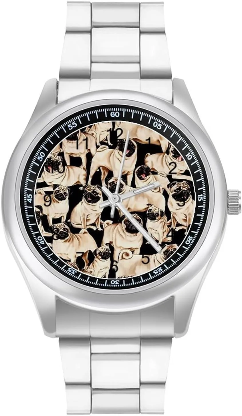 Men Classic moral encode holiday craft Business Dress Watch Big Face for Work Gym Pugs Casual Wrist Watches for 
