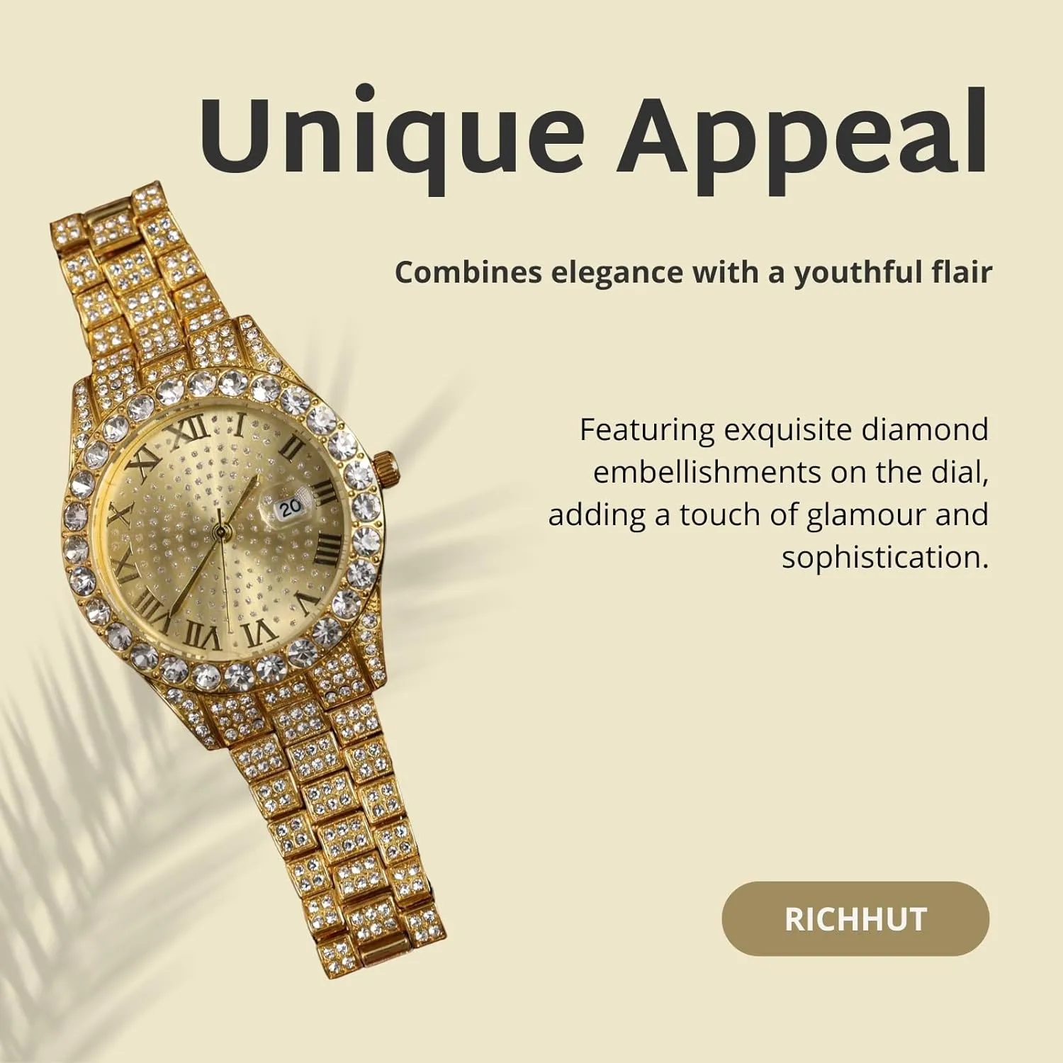 Men Guys Iced Out Round Dial 18MM Wide squeeze Indonesia overhaul Wristband 18k Real Gold/White Gold Platinum Plated, with Cuban Link Chain Set Optional, Gift for Boyfriend Husband Diamond Watch for 
