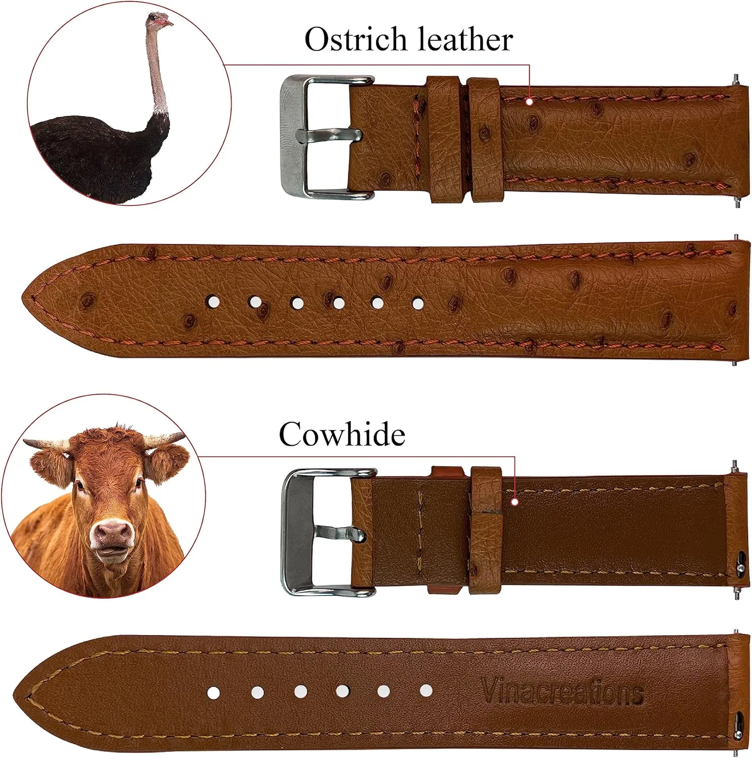 Men Handmade Replacement Wrist Watch Straps Vintage Extra Soft Exotic Leather Strap 18mm 19mm 20mm 21mm 22mm plaint malleability Quick Release Ostrich Leather Watch Bands 