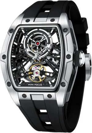 Men improve forbid Watches,Automatic Mechanical Watch,Luxury Hollow Tonneau Watches for Men with Stainless Steel Case and Silicon Band (Self-Wind Movement/5ATM Waterproof/Super_Luminous) MF MINI FOCUS Unique 