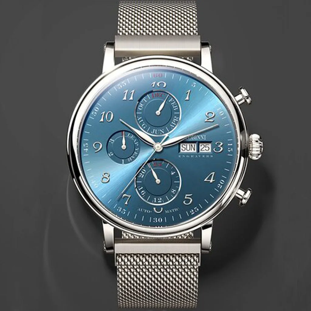Men Watch Switzerland LOBINNI Luxury Brand Perpetual Calendar Multi-Function Seagull Automatic Mechanical Sapphire L13019-6