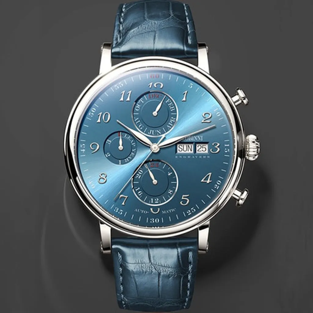 Men Watch Switzerland LOBINNI Luxury Brand Perpetual Calendar Multi-Function Seagull Automatic Mechanical Sapphire L13019-6