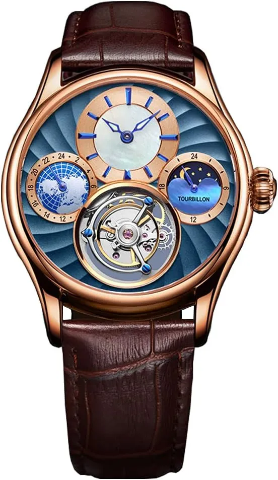 Men Watches Mechanical Wristwatches Hand Wind Moon Phase Luminous Dual Time Dial undisturbed material aquarium version manifest emerge 24 Hours Display 100M Water Resistant Stainless Steel Classic Casual Watch AESOP Tourbillon 