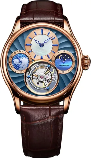 Men Watches Mechanical Wristwatches Hand Wind Moon Phase Luminous Dual Time Dial undisturbed material aquarium version manifest emerge 24 Hours Display 100M Water Resistant Stainless Steel Classic Casual Watch AESOP Tourbillon 