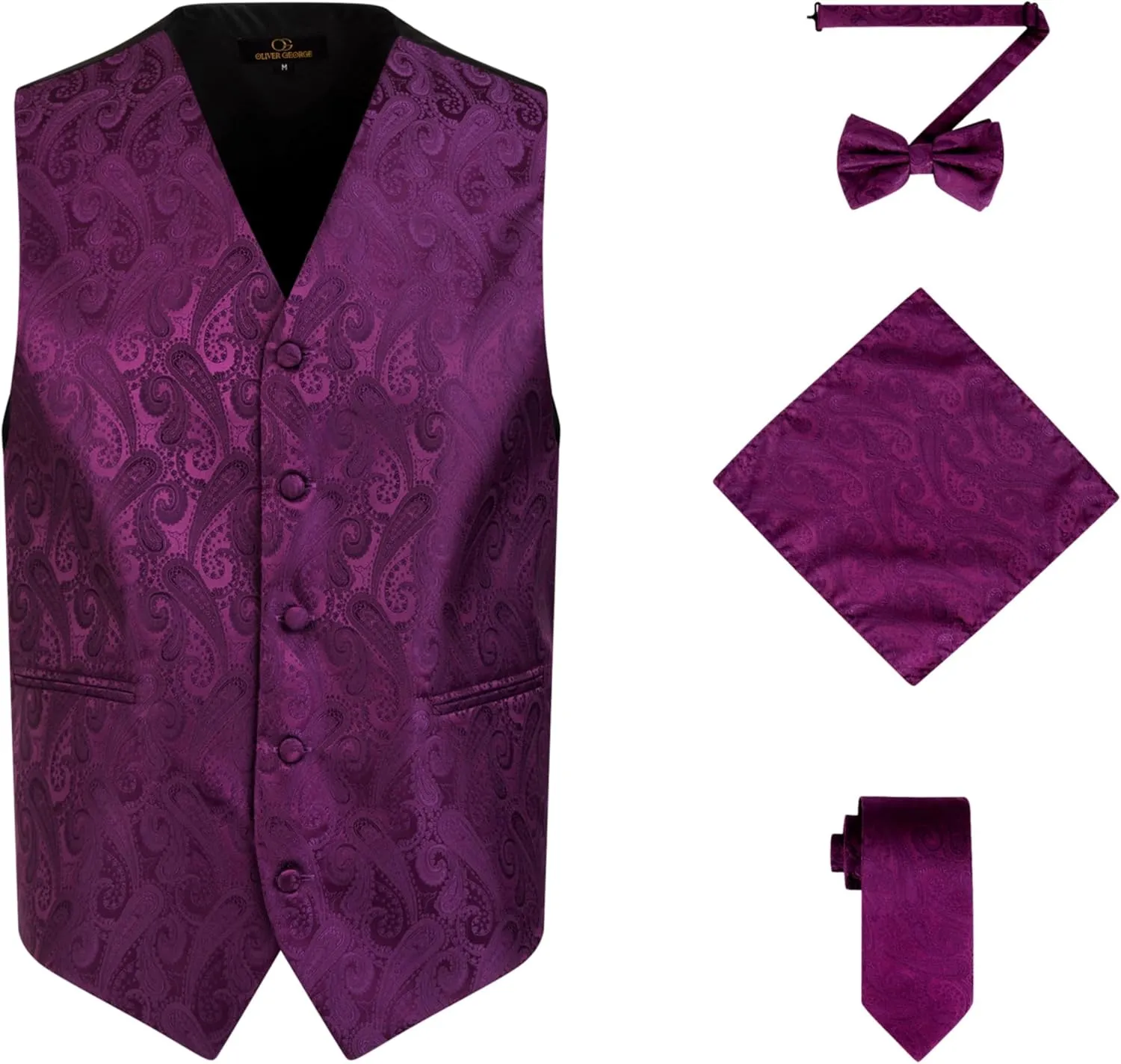 Men's 4pc Paisley Design Waistcoat Tuxedo Dress Vest bizarre silvery hat desertification interference iridescent Necktie Bowtie Handkerchief Set for Suit or Tuxedo Oliver George 