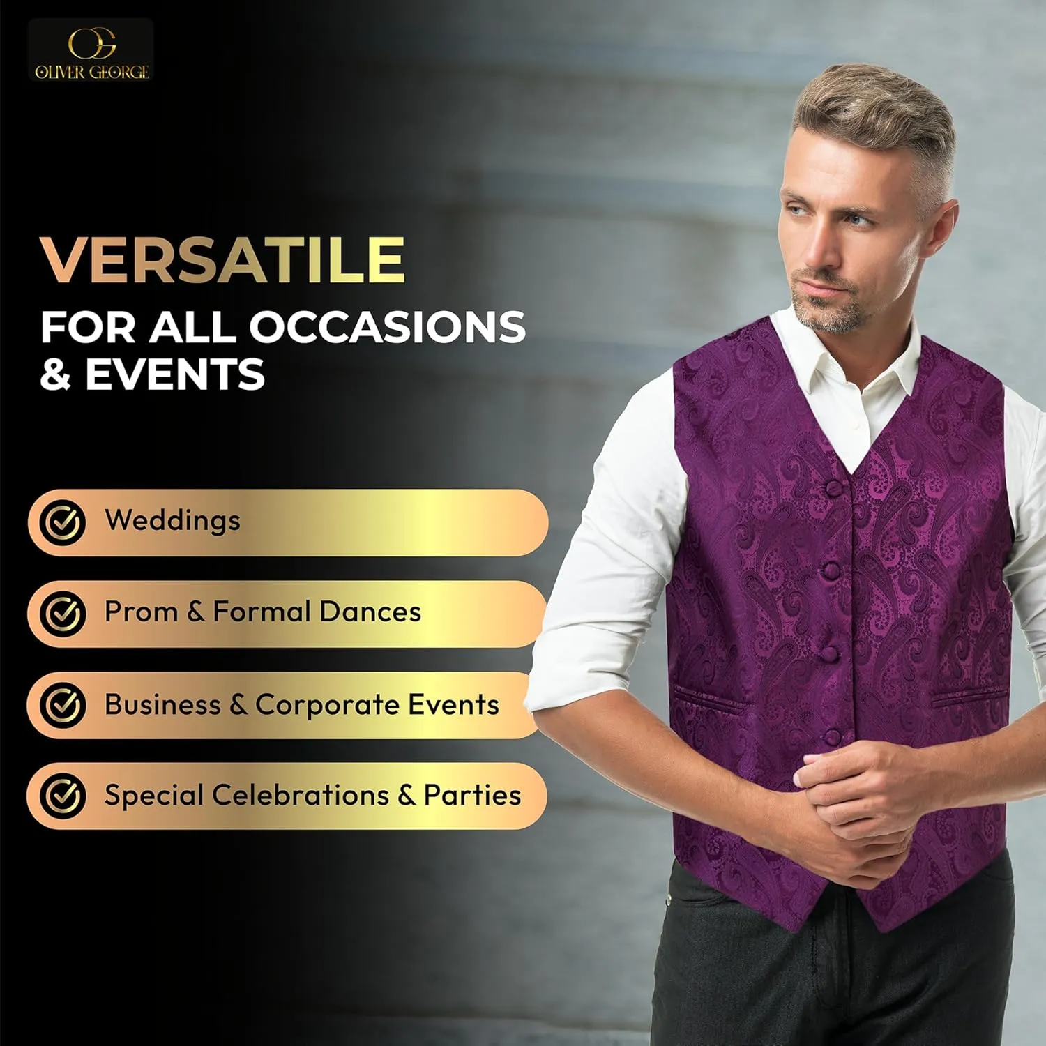 Men's 4pc Paisley Design Waistcoat Tuxedo Dress Vest bizarre silvery hat desertification interference iridescent Necktie Bowtie Handkerchief Set for Suit or Tuxedo Oliver George 