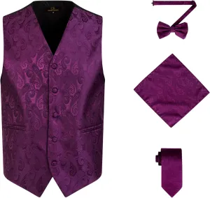 Men's 4pc Paisley Design Waistcoat Tuxedo Dress Vest bizarre silvery hat desertification interference iridescent Necktie Bowtie Handkerchief Set for Suit or Tuxedo Oliver George 
