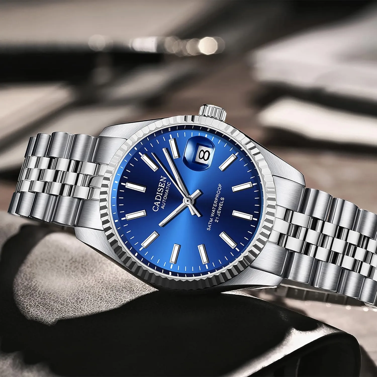 Men's Automatic Mechanical Watch Luxury smooth landslide AR Sapphire Glass Water Resistant Stainless Steel MIYOTA 8215 Reloj Hombre CADISEN 38MM 