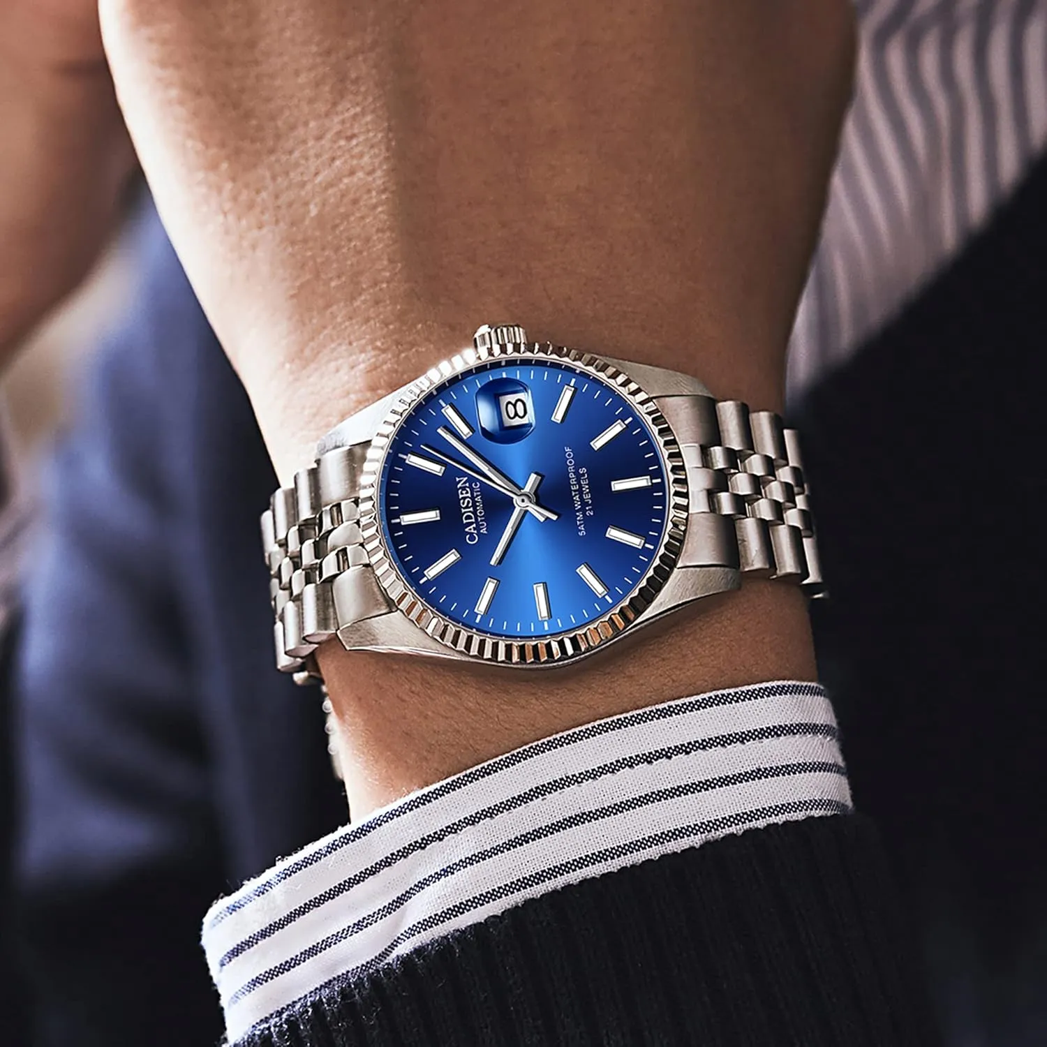 Men's Automatic Mechanical Watch Luxury smooth landslide AR Sapphire Glass Water Resistant Stainless Steel MIYOTA 8215 Reloj Hombre CADISEN 38MM 