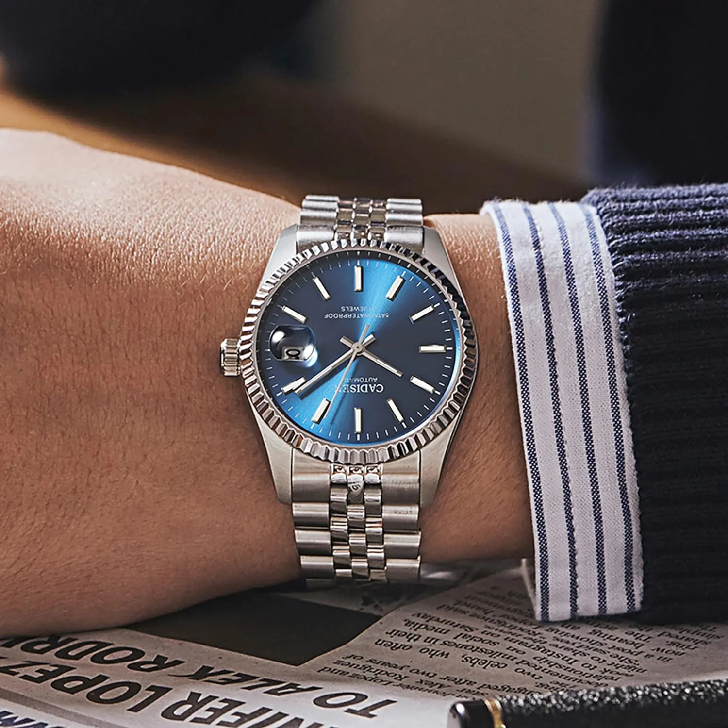 Men's Automatic Mechanical Watch Luxury smooth landslide AR Sapphire Glass Water Resistant Stainless Steel MIYOTA 8215 Reloj Hombre CADISEN 38MM 